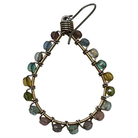 Wrapped Wire and Pastel Beaded Fishhook Earrings 2 Inch Drop - Picture 6 of 6